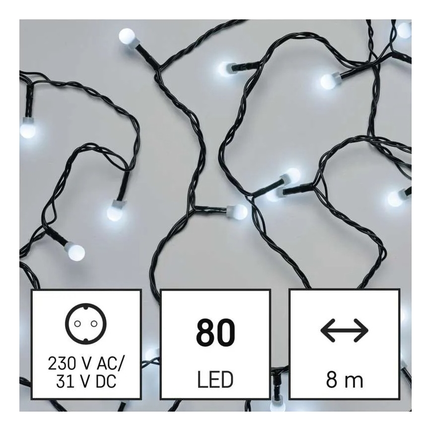 Luzes LED de Natal para exterior 80 LEDs/8 funções 13 m branco frio IP44