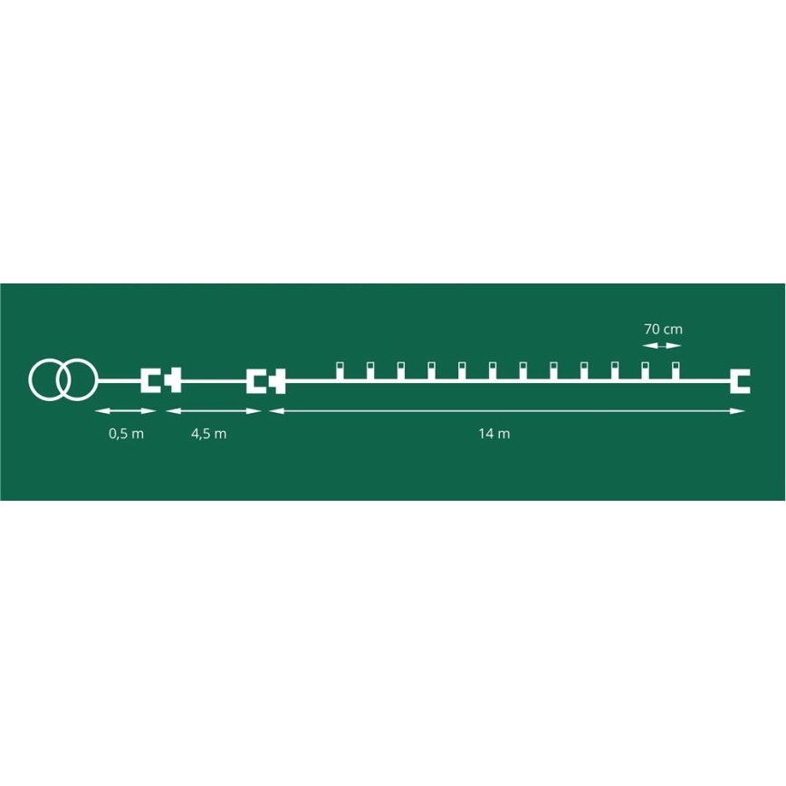 Guirlanda de Natal LED para exterior CONE FILAMENT 20xE10 19m colorida / branco quente IP44, Fabricado na República Checa