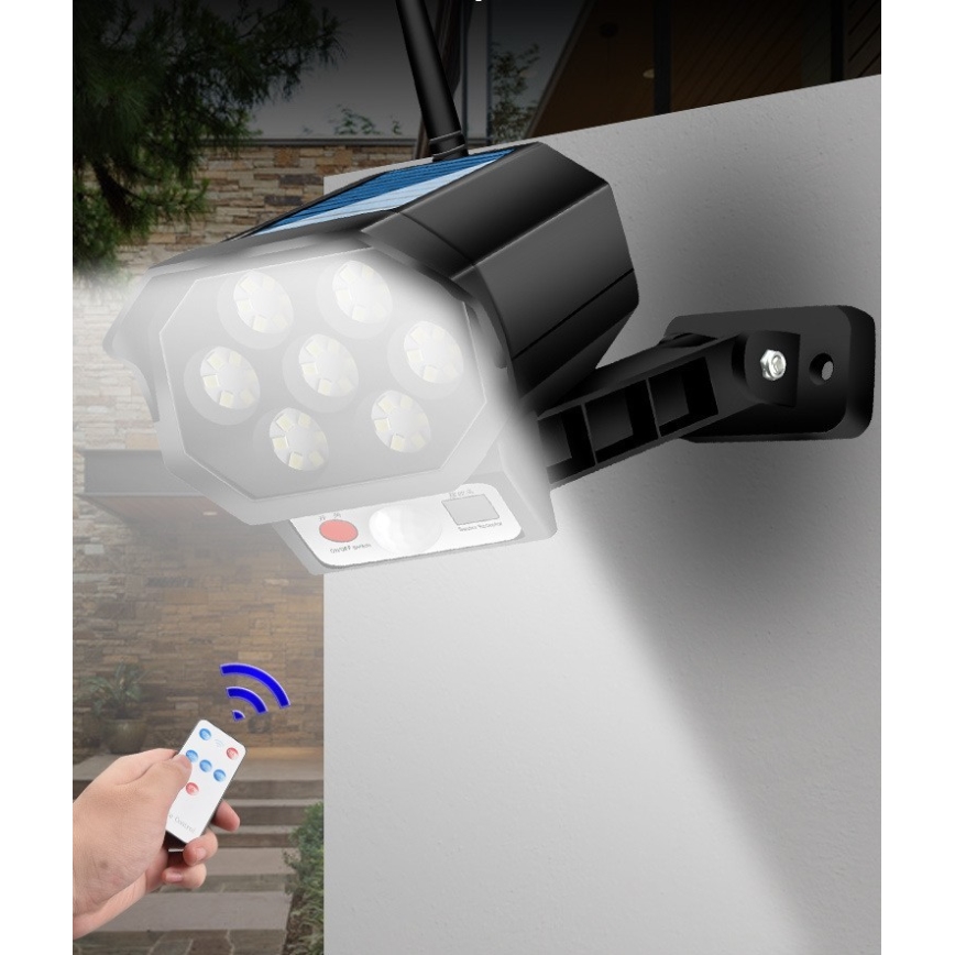 LED Câmara de segurança simulada com sensor e painel solar LED/5W/5,5V 800 mAh IP65 + comando remoto