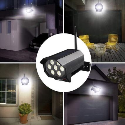 LED Câmara de segurança simulada com sensor e painel solar LED/5W/5,5V 800 mAh IP65 + comando remoto