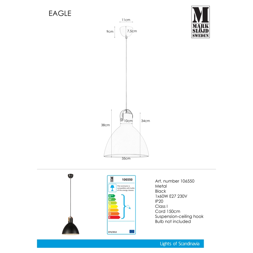 Markslöjd 106550 - Candelabro num fio EAGLE 1xE27/60W/230V