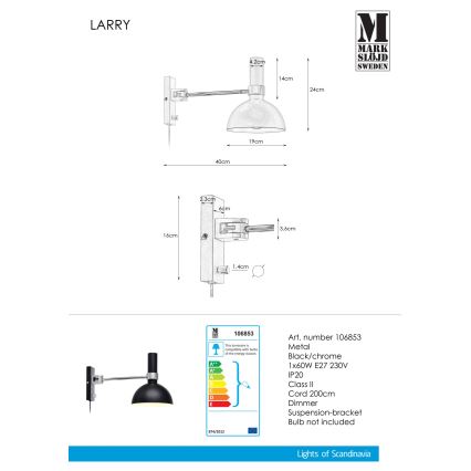 Markslöjd 106970 - Luz da parede com regulação LARRY 1xE27/60W/230V