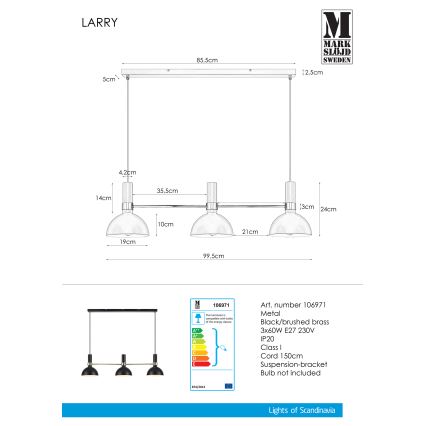 Markslöjd 106971 - Candelabro suspenso LARRY 3xE27/60W/230V preto/dourado