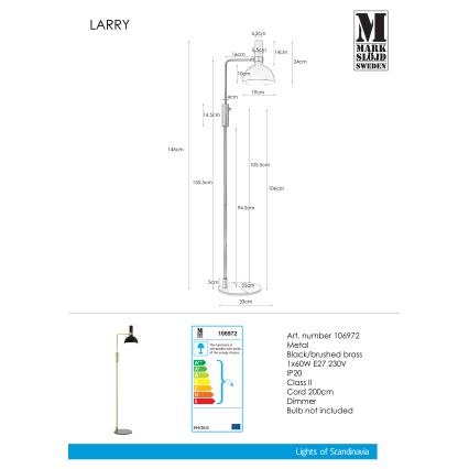 Markslöjd 106972 - Luz de chão com regulação LARRY 1xE27/60W/230V preto antigo/dourado
