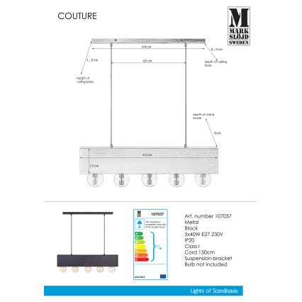 Markslöjd 107037 - Candelabro num fio COUTURE 5xE27/40W/230V