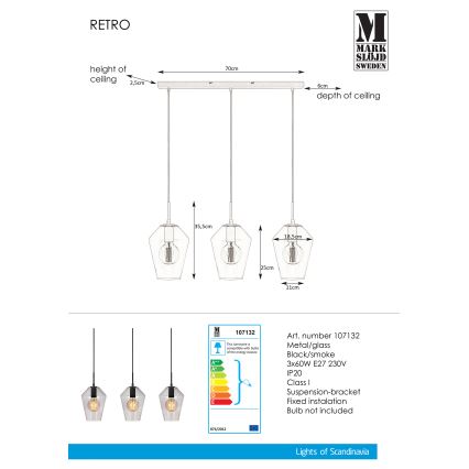 Markslöjd 107132 - Candelabro num fio RETRO 3xE27/60W/230V