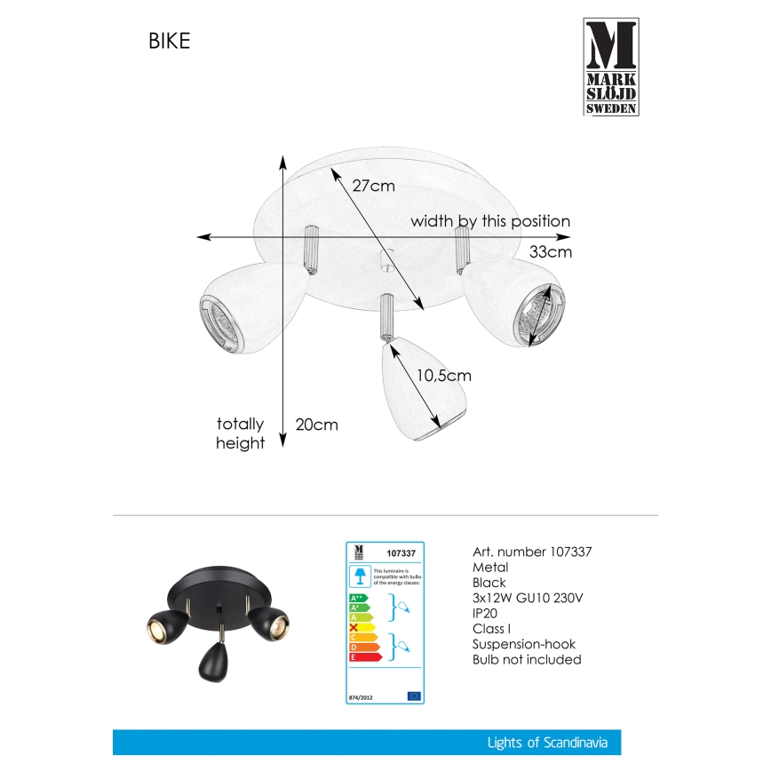 Markslöjd 107337 - Foco BIKE 3xGU10/12W/230V
