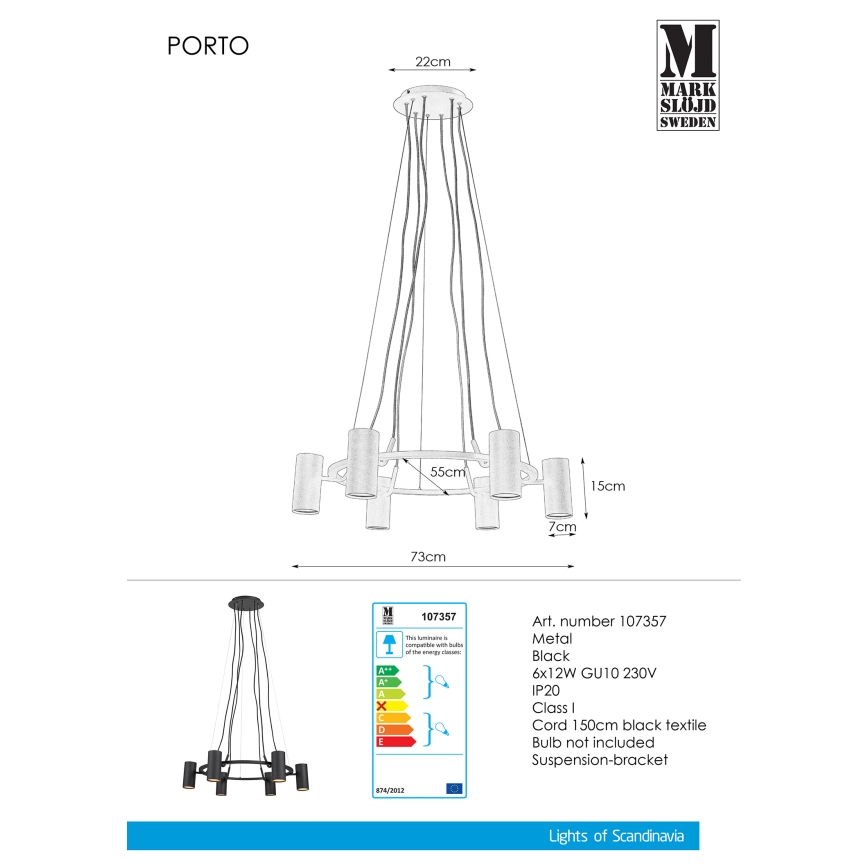 Markslöjd 107357 - Candelabro num fio PORTO 6xGU10/12W/230V