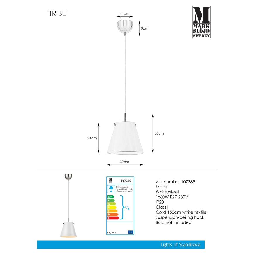 Markslöjd 107389 - Candelabro num fio TRIBE 1xE27/60W/230V