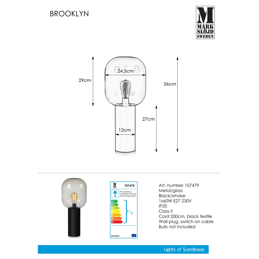 Markslöjd 107479 - Lâmpada de mesa BROOKLYN 1xE27/60W/230V