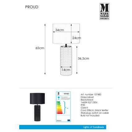 Markslöjd 107483 - Lâmpada de mesa PROUD 1xE27/60W/230V