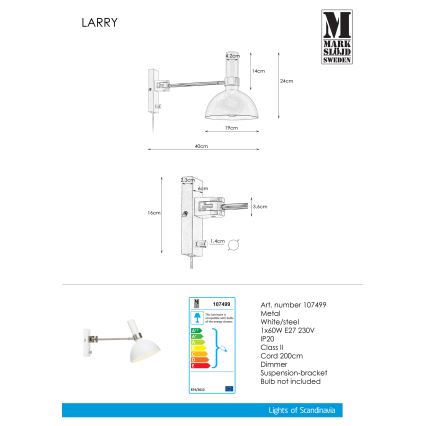 Markslöjd 107499 - Luminária de parede dimmerizável LARRY 1xE27/60W/230V