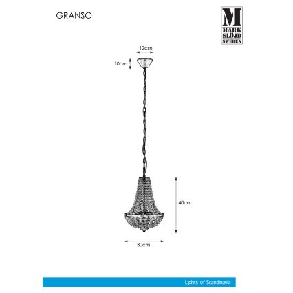 Markslöjd 107550 - Lustre de casa de banho de cristal com corrente GRÄNSÖ 2xG9/20W/230V IP44