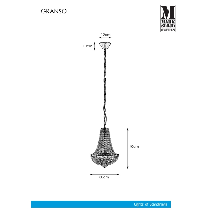 Markslöjd 107550 - Lustre de casa de banho de cristal com corrente GRÄNSÖ 2xG9/20W/230V IP44