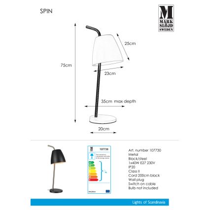 Markslöjd 107730 - Lâmpada de mesa SPIN 1xE27/40W/230V
