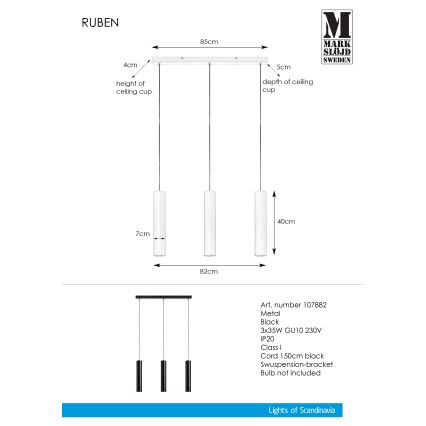 Markslöjd 107882 - Candelabro num fio RUBEN 3xGU10/35W/230V