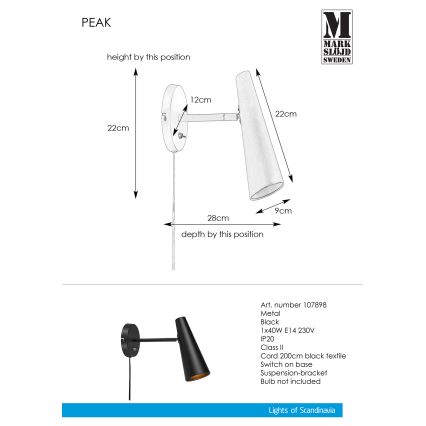 Markslöjd 107898 - Candeeiro de parede PEAK 1xE14/40W/230V