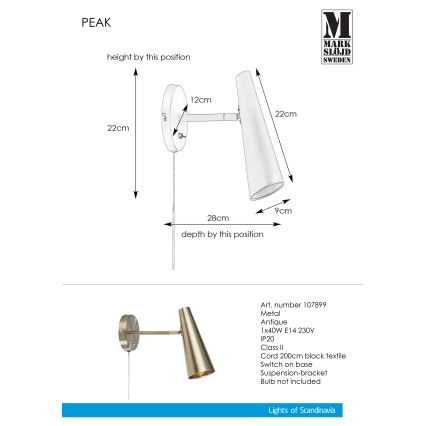 Markslöjd 107899 - Candeeiro de parede PEAK 1xE14/40W/230V