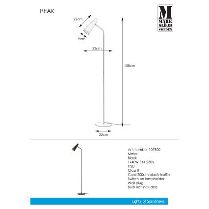Markslöjd 107900 - Luminária de piso PEAK 1xE14/40W/230V