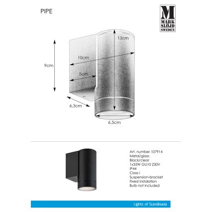 Markslöjd 107914 - Luz de parede de exterior PIPE 1xGU10/35W/230V IP44