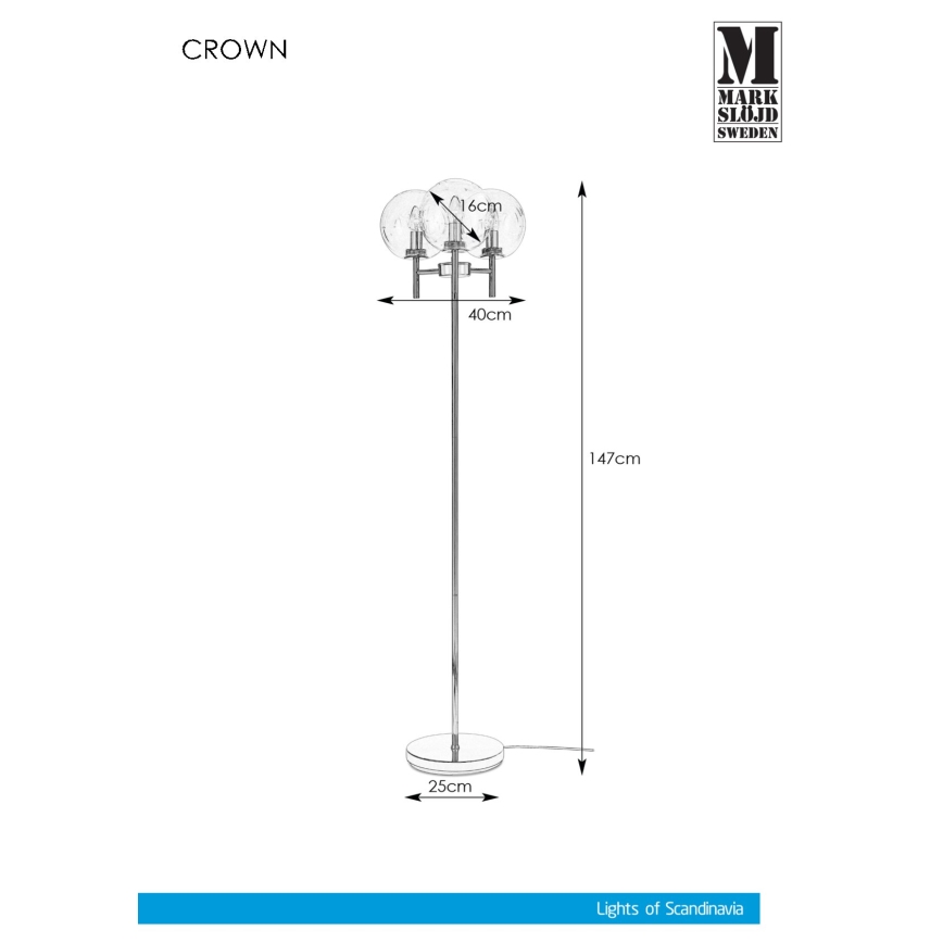 Markslöjd 107947 - Luminária de piso CROWN 3xE14/20W/230V