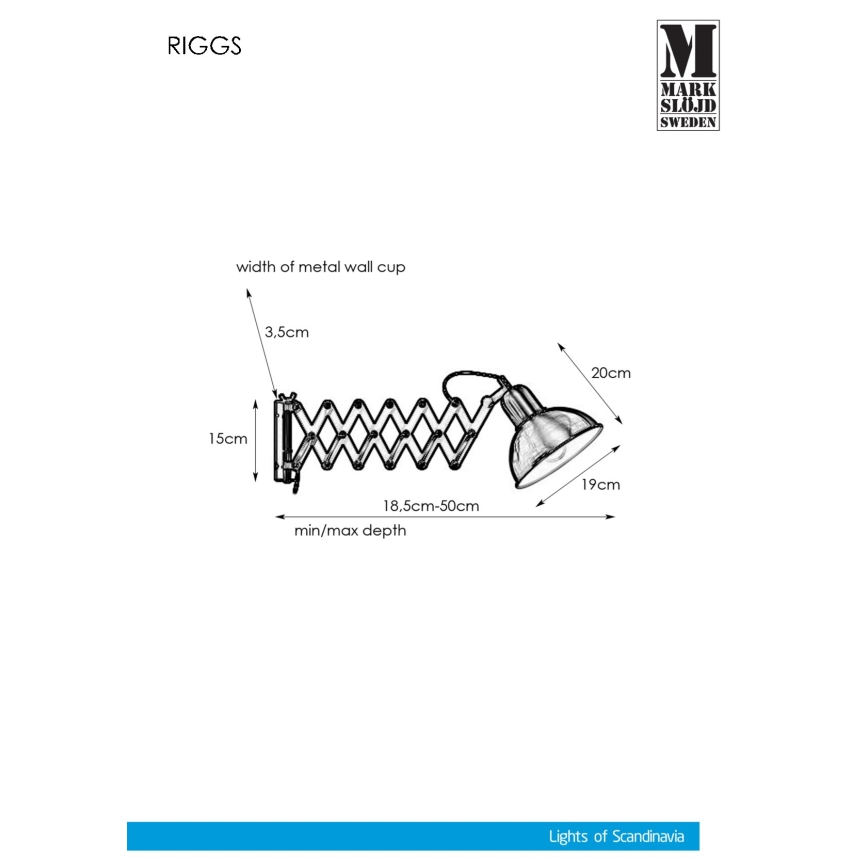 Markslöjd 108104 - Iluminação de parede RIGGS 1xE27/60W/230V latão