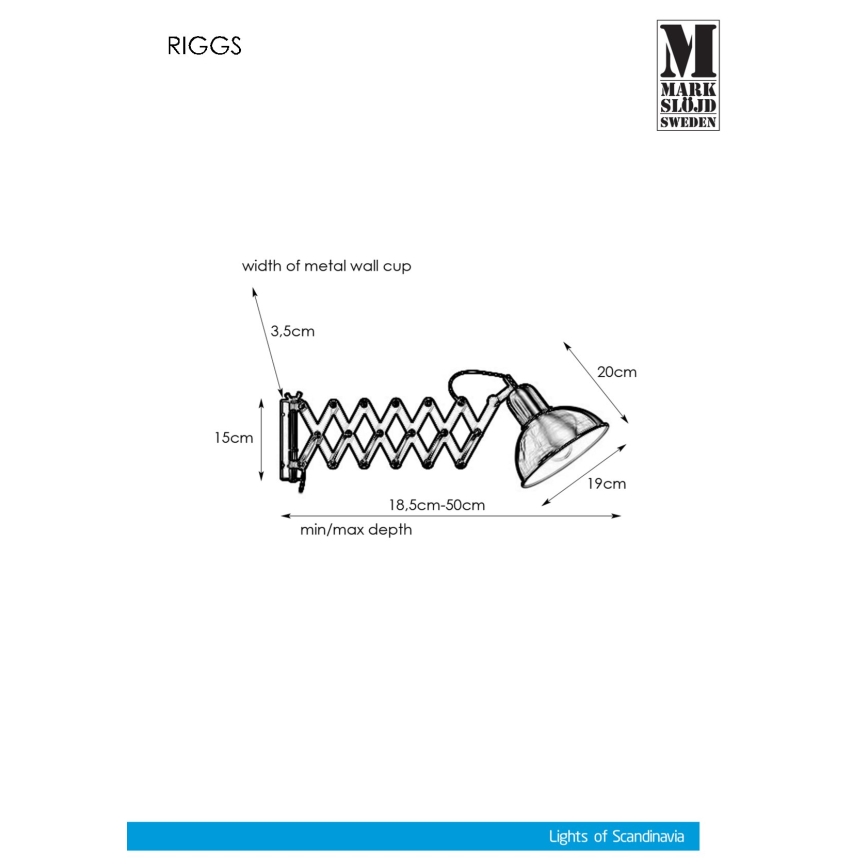 Markslöjd 108105 - Iluminação de parede RIGGS 1xE27/60W/230V preta
