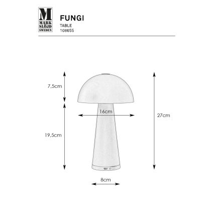Markslöjd 108655 - Candeeiro LED recarregável e regulável FUNGI LED/1,5W/5V IP44 preto