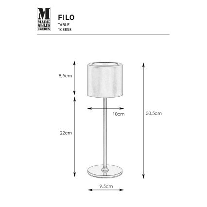 Markslöjd 108658 - Candeeiro recarregável com regulação de intensidade FILO LED/2W/5V IP44 30 cm branco