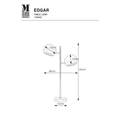 Markslöjd 108692 - Candeeiro de mesa EDGAR 2xE14/40W/230V dourado