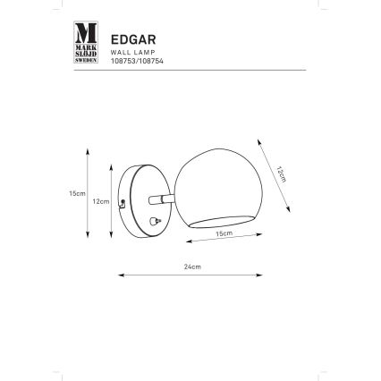 Markslöjd 108753 - Candeeiro de parede EDGAR 1xE14/40W/230V preto