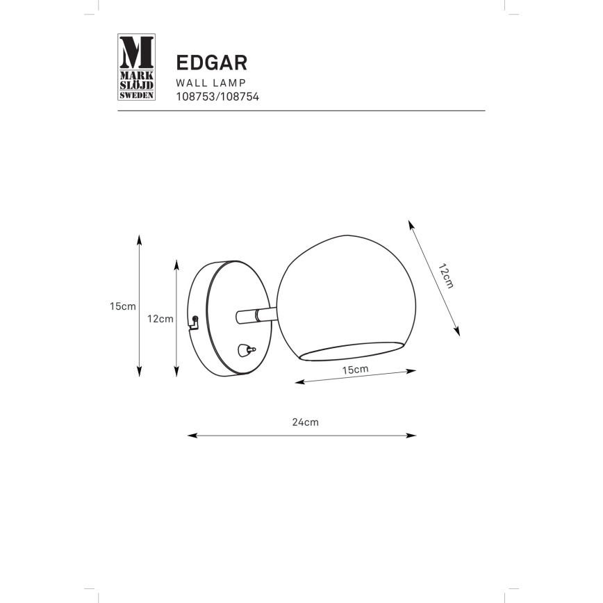 Markslöjd 108754 - Candeeiro de parede EDGAR 1xE14/40W/230V dourado