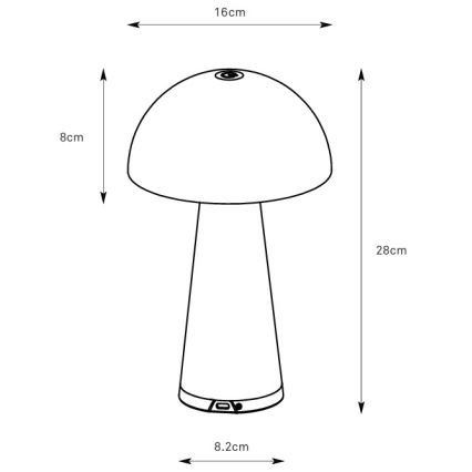 Markslöjd 108950 - LED Candeeiro de mesa recarregável dimerizável FUNGI LED/1,5W/5V 2000 mAh IP44 cinzento