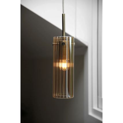 Markslöjd 109015 - Lustre suspenso em cabo TIBIA 1xE14/40W/230V bege fumado/latão