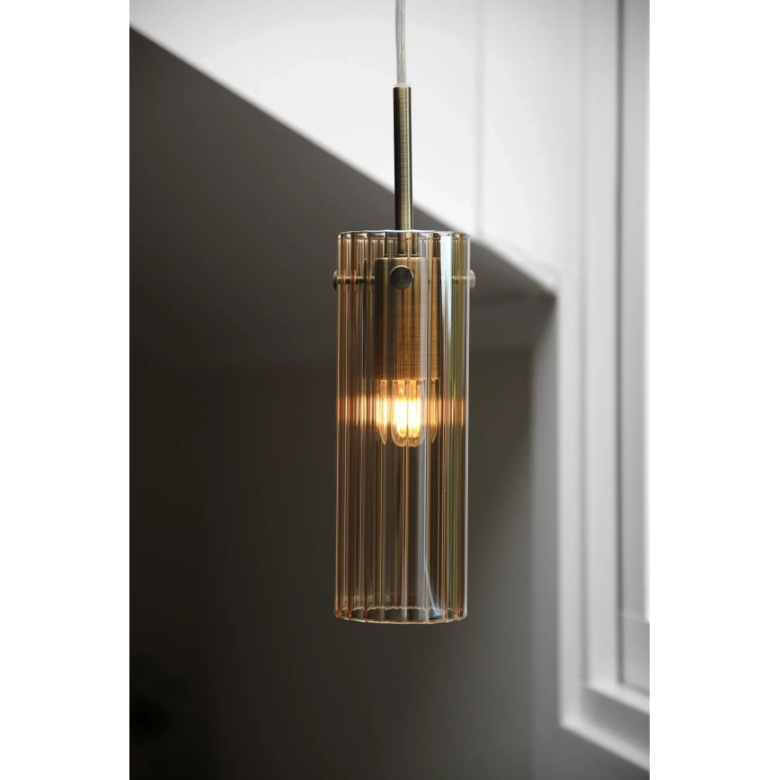 Markslöjd 109015 - Lustre suspenso em cabo TIBIA 1xE14/40W/230V bege fumado/latão