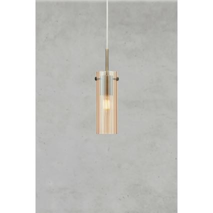Markslöjd 109015 - Lustre suspenso em cabo TIBIA 1xE14/40W/230V bege fumado/latão