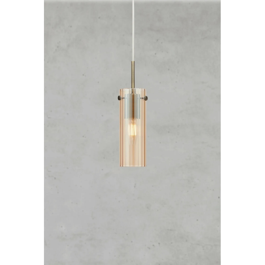 Markslöjd 109015 - Lustre suspenso em cabo TIBIA 1xE14/40W/230V bege fumado/latão