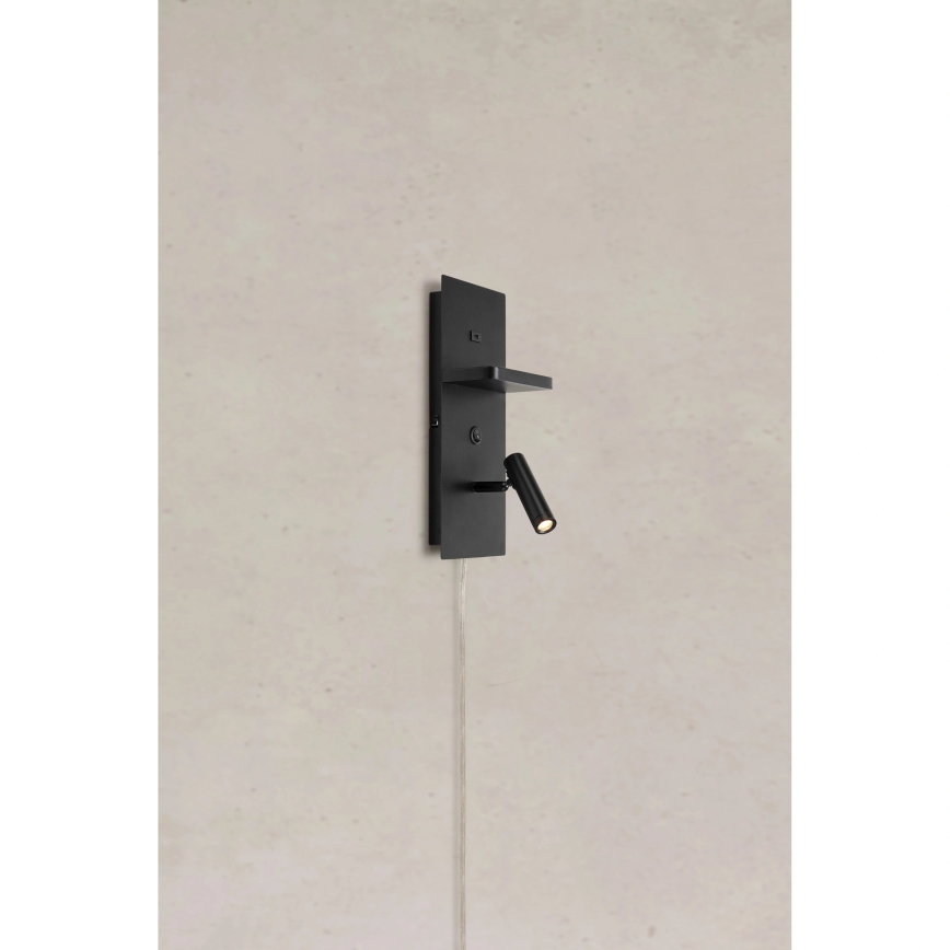 Markslöjd 109018 - CARICA Aplique de parede LED orientável com prateleira integrada e porta USB, LED/4W/230V, preto