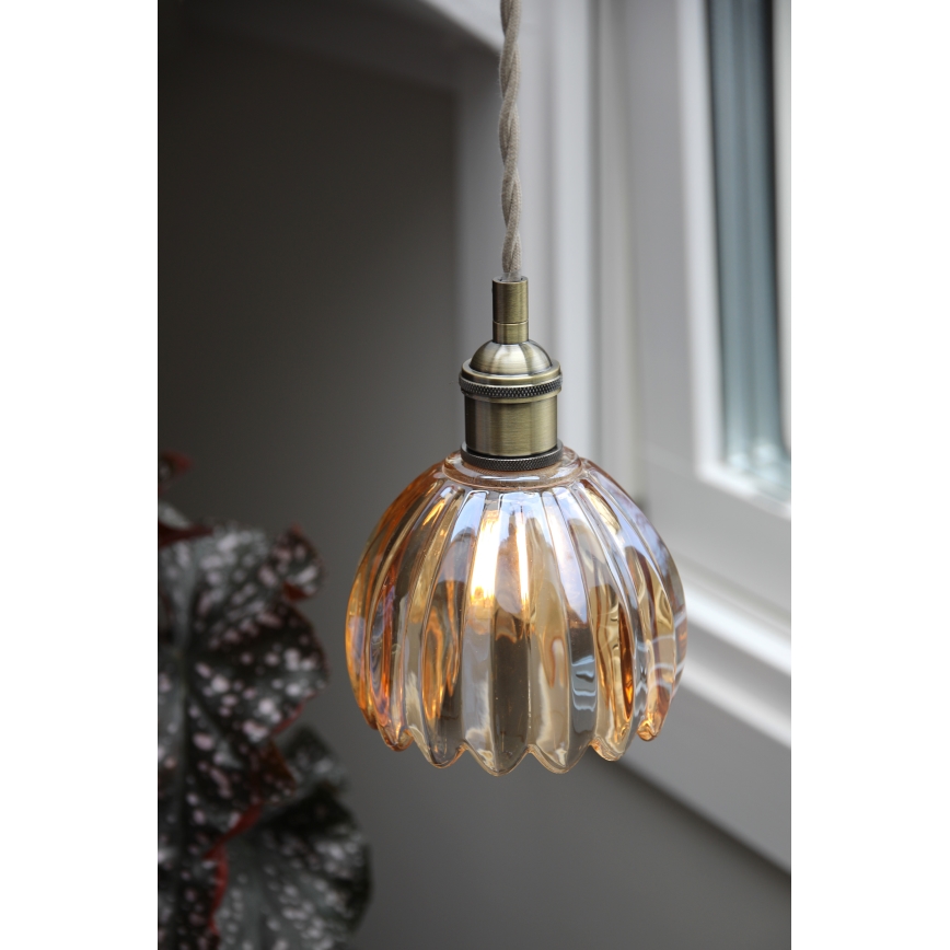 Markslöjd 109137 - Candeeiro pendente com cabo GOTA 1xE14/40W/230V Ø 13 cm bege fumê/latão