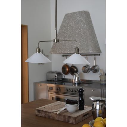 Markslöjd 109160 - Lustre de haste VELA 2xE27/60W/230V branco/latão