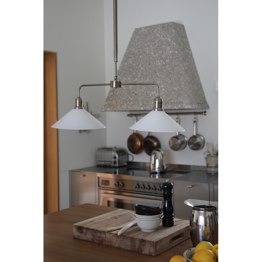 Markslöjd 109160 - Lustre de haste VELA 2xE27/60W/230V branco/latão