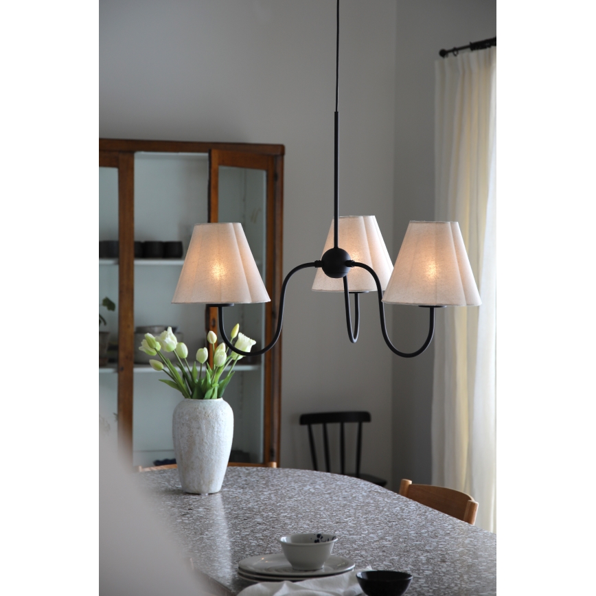 Markslöjd 109172 - Lustre VEYA suspenso por cabo 3xE14/40W/230V Ø 90 cm linho/preto