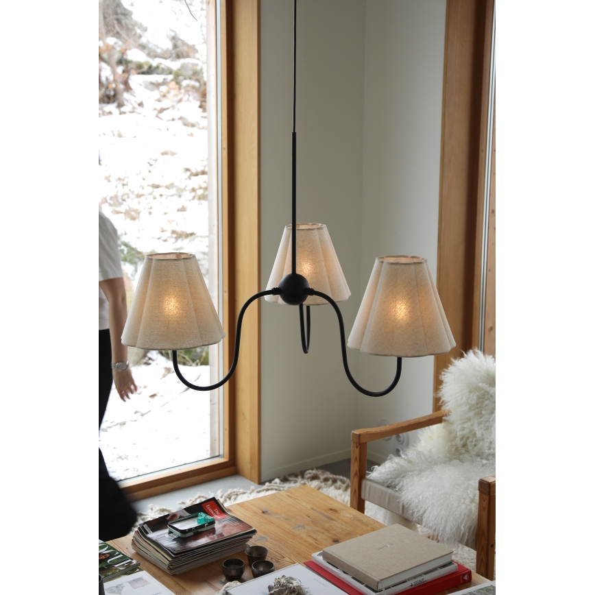 Markslöjd 109172 - Lustre VEYA suspenso por cabo 3xE14/40W/230V Ø 90 cm linho/preto