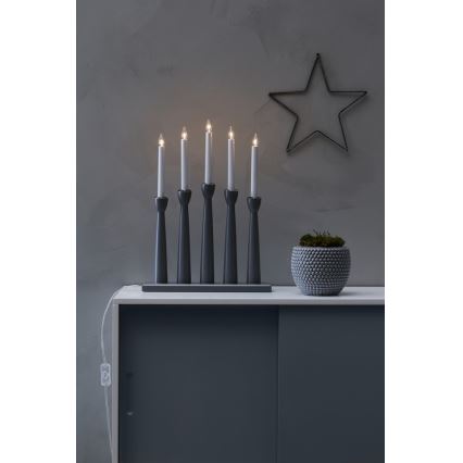 Markslöjd 704197 - Castiçal de natal MASESKÄR 5xE10/3W/230V cinzento