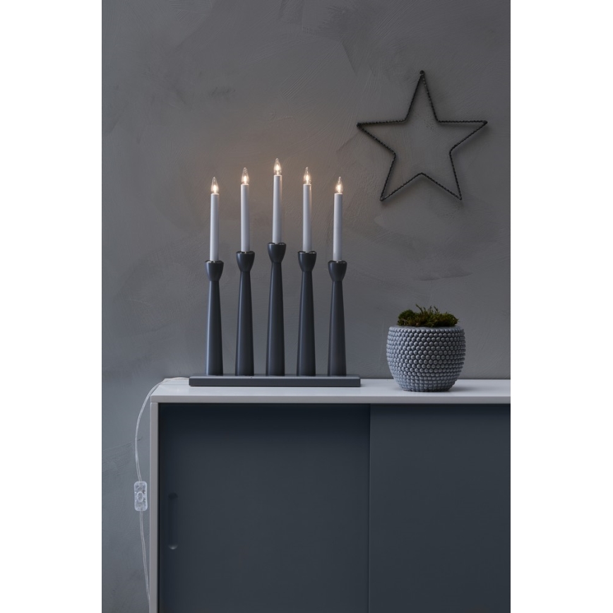 Markslöjd 704197 - Castiçal de natal MASESKÄR 5xE10/3W/230V cinzento