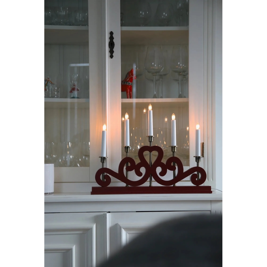 Markslöjd 706211 - Candelabro de Natal ENEBY 5xE10/3W/230V vermelho/latão