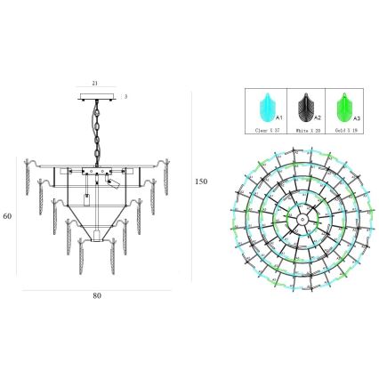 MAXLIGHT P0418 - Candeeiro suspenso ARWENA 15xE14/40W/230V diâmetro 80 cm dourado