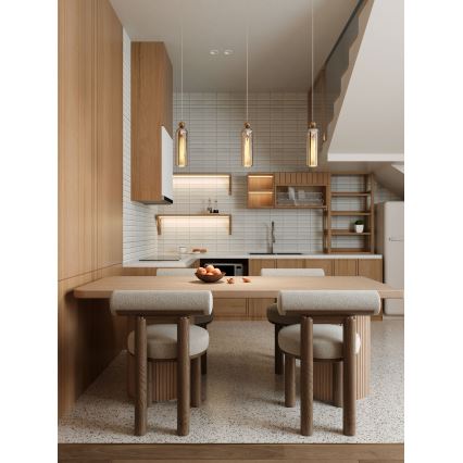 MAXLIGHT P0510 - Candeeiro suspenso CAMPANILA 1xE27/40W/230V diâmetro 10 cm latão/bege