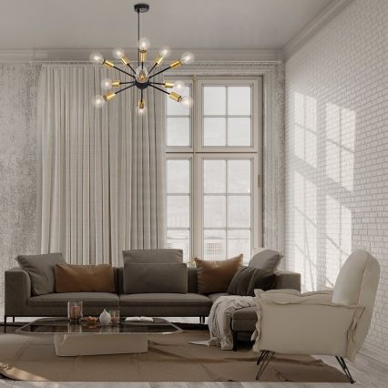 Maytoni T546PL-12B - Lustre suspenso por cabo JACKSON 12xE27/7W/230V preto/dourado