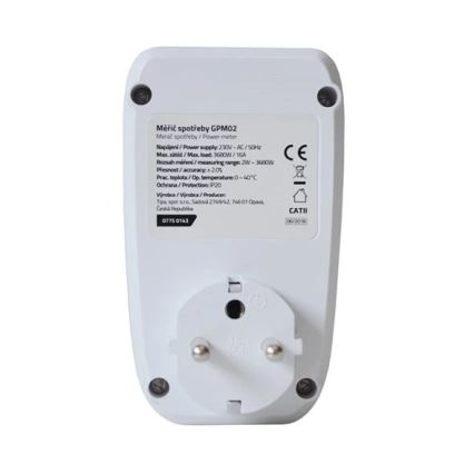 Medidor de consumo de eletricidade 3680W/230V